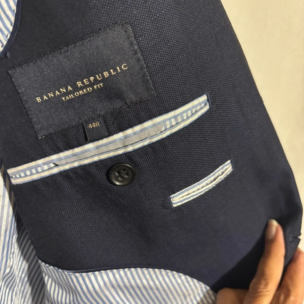 Banana Republic Tailored Fit Dark Blue 44R Men's Blazer 82% Wool 18% Linen